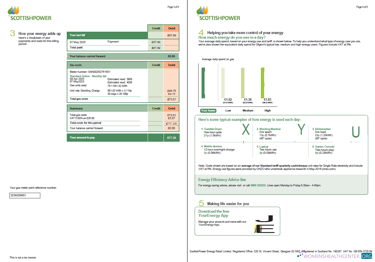 download Scotland Scottish Power utility bill template in Word and PDF formats, 6 pages, 3 4 pages PDF template